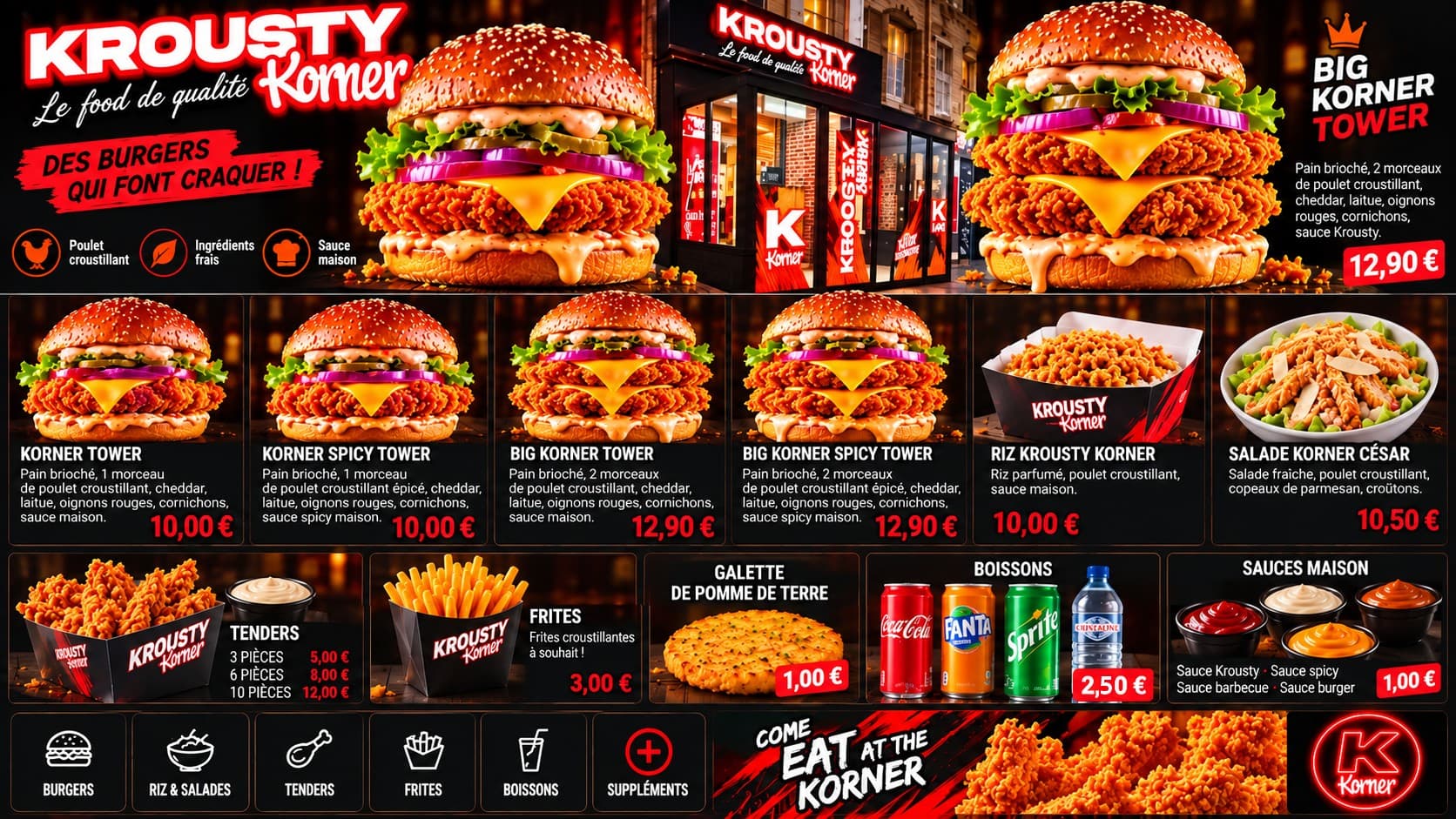 La carte Krousty Korner : plats, prix et horaires